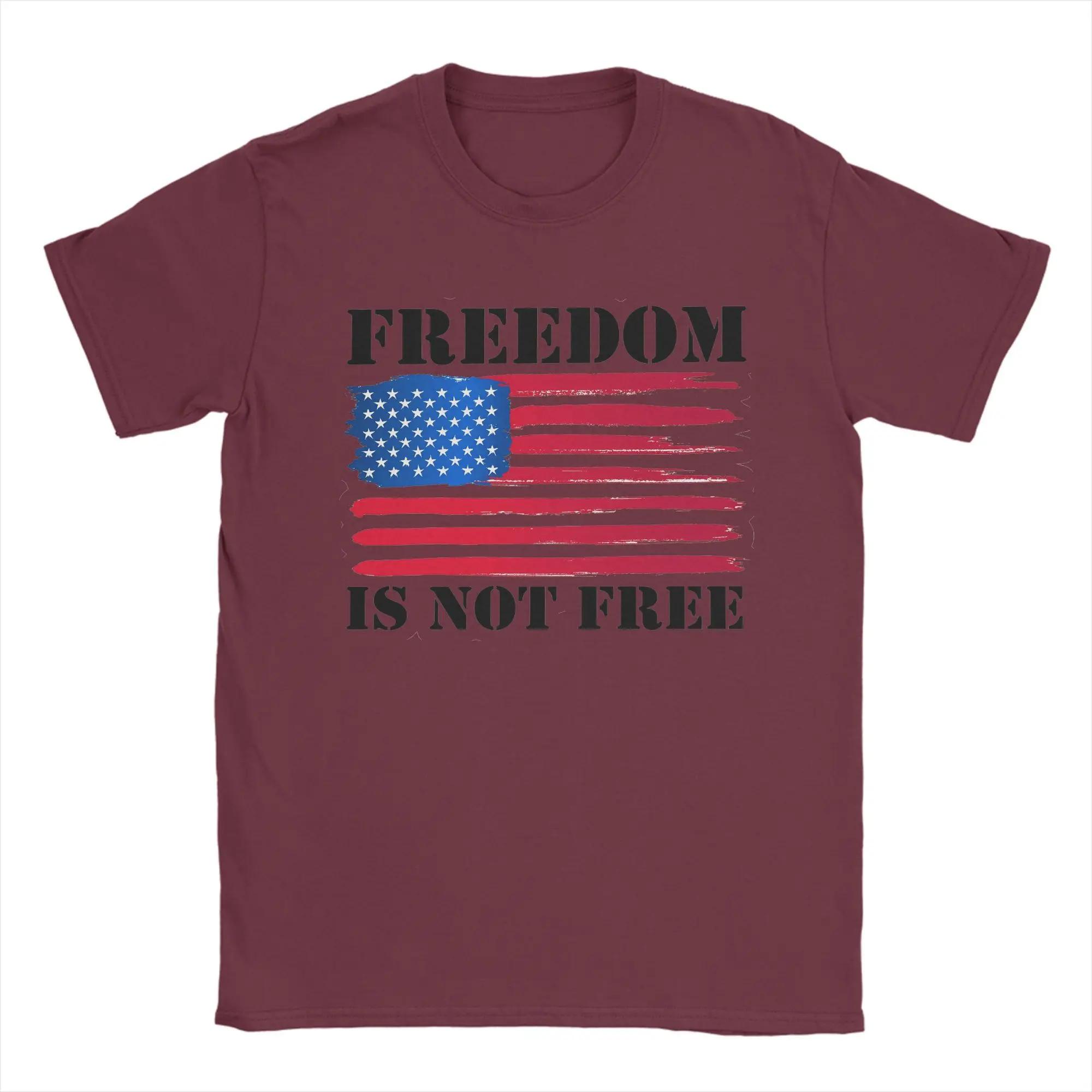 American Flag Freedom Is Not Free T-Shirt Summer Cotton T Shirts For Adult Casual Tee Shirt Short-Sleeve Streetwear Clothing XXXXL бордовый