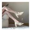 Fleece High Heels Damen Ein-Wort-Schnalle Gürtel eckige Spitze dicker Absatz Einzelne Schuhe 2025 neu Märchenwind flauschige Schuhe Mary Jane Schuhe