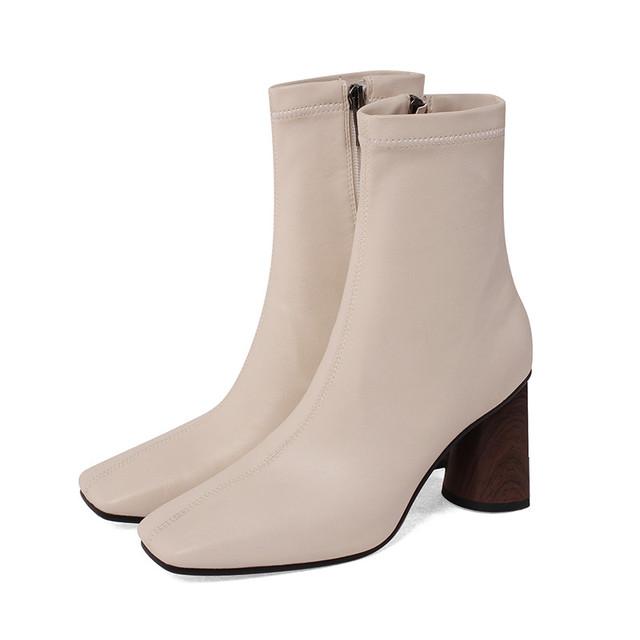 

Эластичные ботинки, ботильоны, женские ботинки из эластичной ткани, женская обувь на круглом каблуке с квадратным носком, эластичные ботинки Zapatos De Mujer 37 бежевый