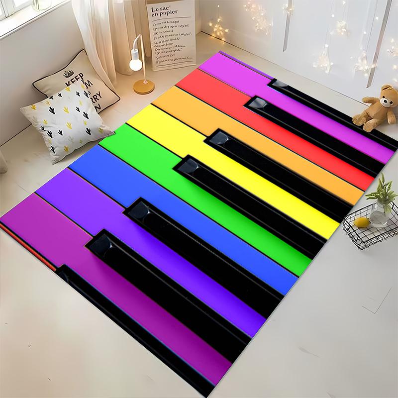 Rainbow Piano Key Pattern Rug for Music Lovers Suitable for use as an anti-slip game mat for living room and bedroom sofas