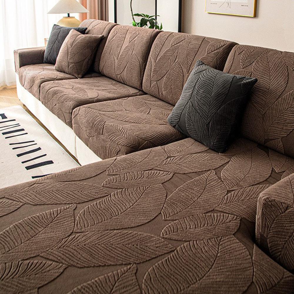 1PC Waterproof Jacquard Sofa Cover with Leaf Pattern Luxury Elastic Sofa Seat Cushion Covers Living Room Solid Sectional Covers