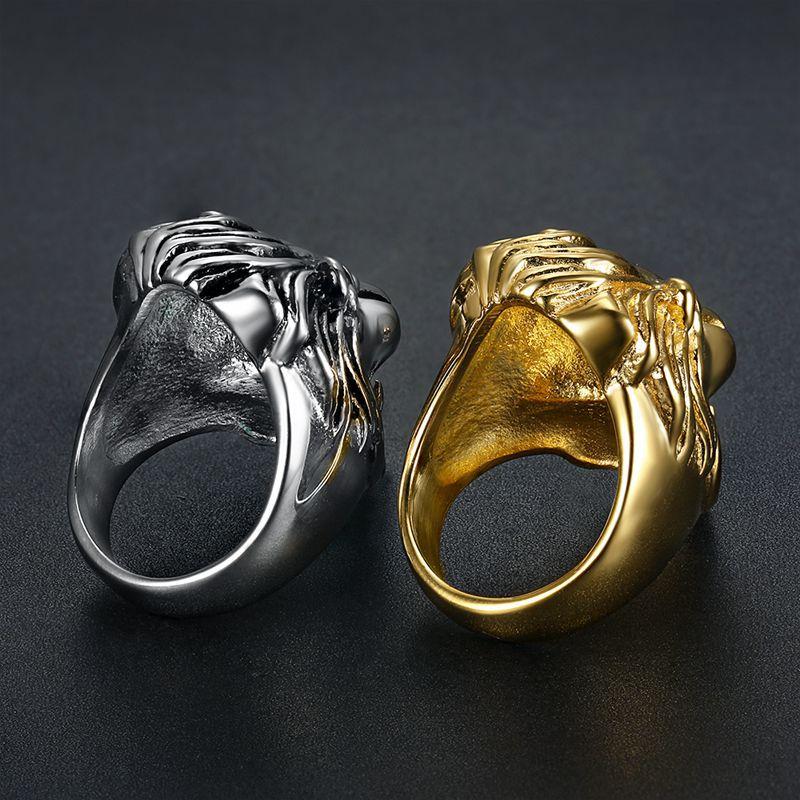 Megin D Stainless Steel Titanium Hip Hop Punk Animal Lions Head Rings for Men Women Couple Friends Gift Fashion Jewelry Bague