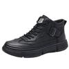 Men's High-Top Leather Sneakers: Fleece-Lined, Soft Sole, Autumn/Winter Casual Workwear, 2025 Collection