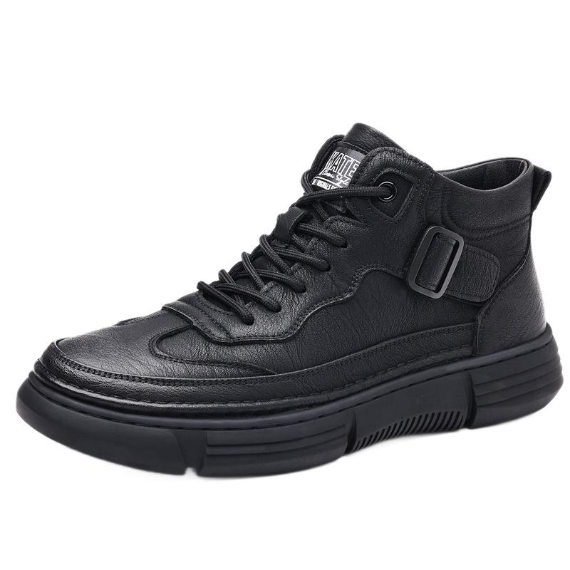 Men's High-Top Leather Sneakers: Fleece-Lined, Soft Sole, Autumn/Winter Casual Workwear, 2025 Collection