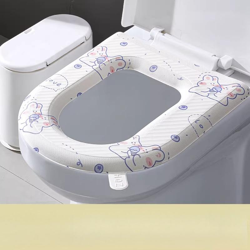 2pcs Cartoon Print Waterproof Quick-dry Toilet Seat Cushion High Elasticity EVA Foam Closestool Seat Cover Reusable Portable Handle Toilet Seat