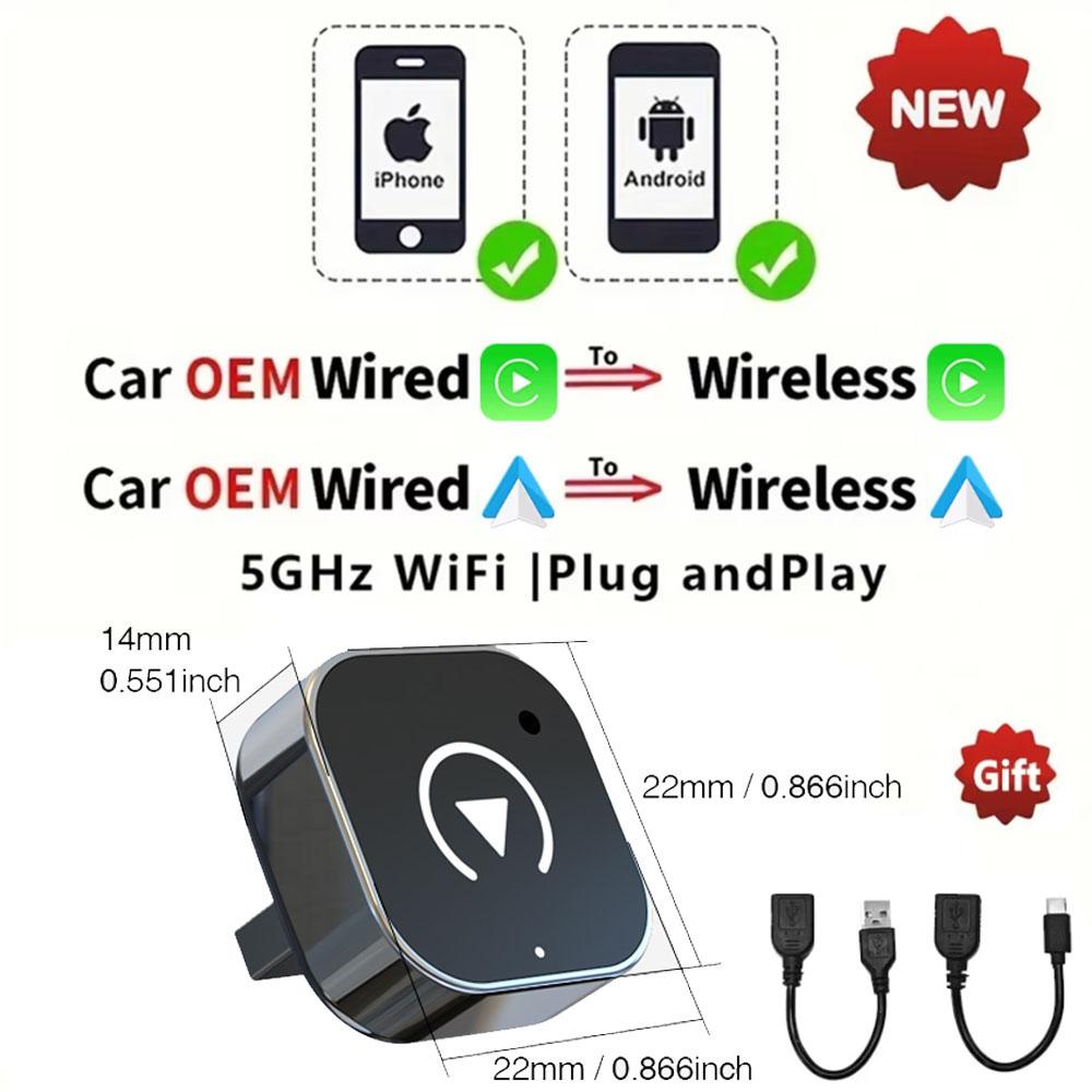 Wireless 2 in1 Carplay Adapter for Android iPhone Auto Wired to Wireless AI Box USB Connection For Volvo Benz Mg Kia Chery VW