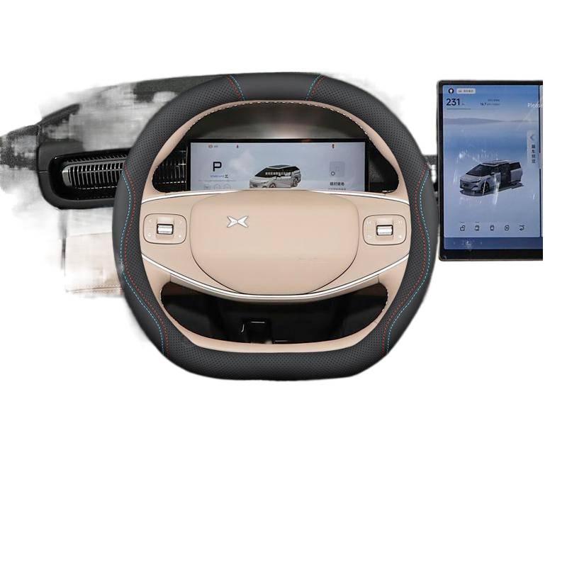 Non-Slip, Odorless Leather Steering Wheel Cover for XPeng X9 - Tailored Interior Modification, Hand-Sewn for a Perfect Fit Across 25 Models.