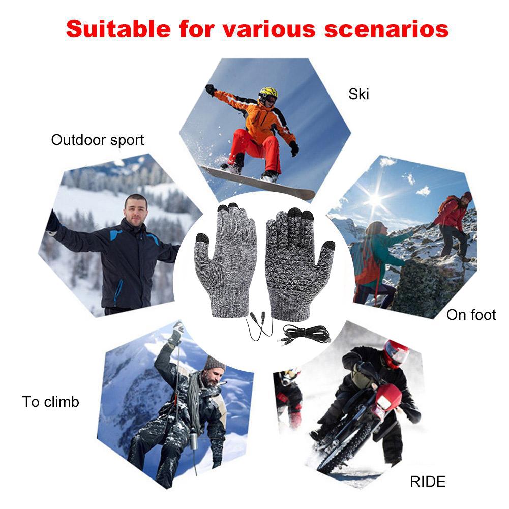 Rechargeable Electric Heated Gloves USB Heated Knitted Gloves Windproof Waterproof Warming Gloves For Cold Weather Motorcycle