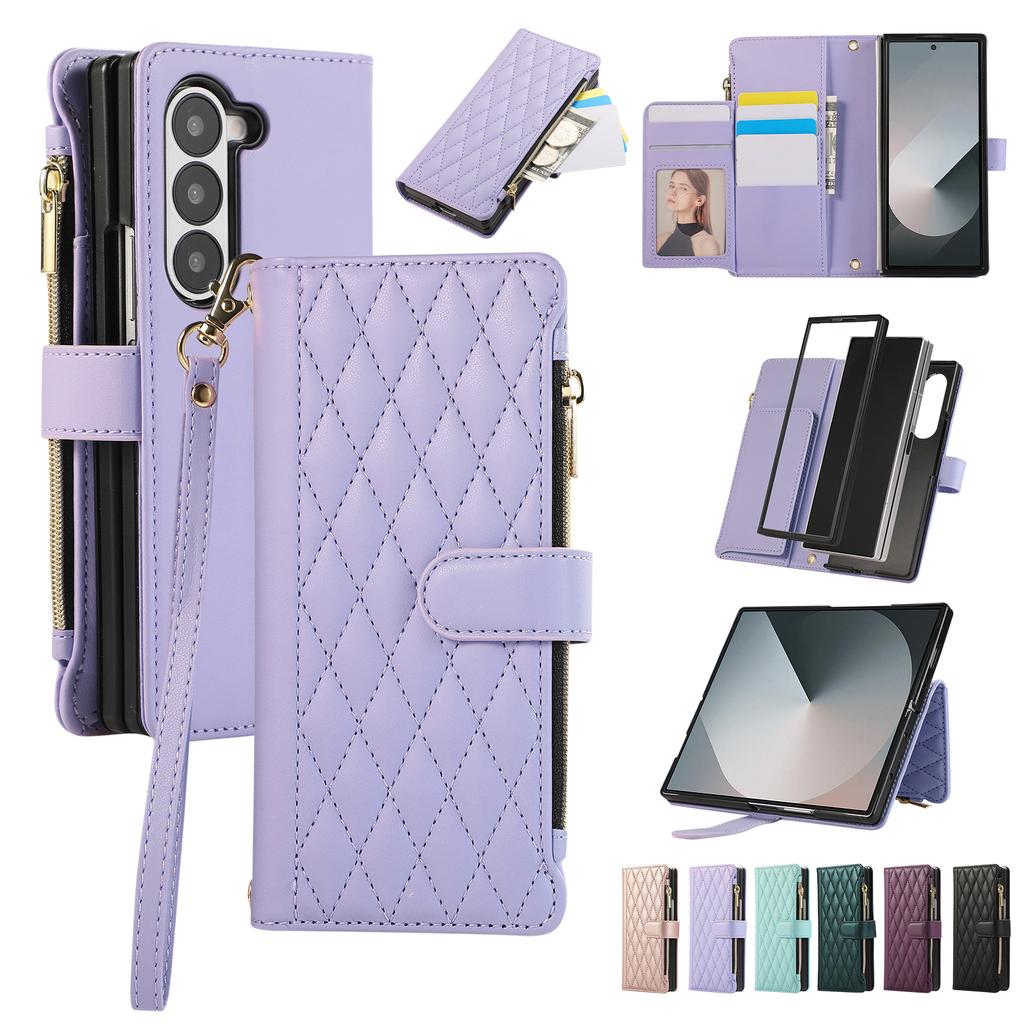 Crossbody Zipper Card Solt Fragrant Leather Wallet Case For Samsung Galaxy Z Fold 6 5 4 3 5G Fold6 Fold5 Bag Lanyard Strap Cover