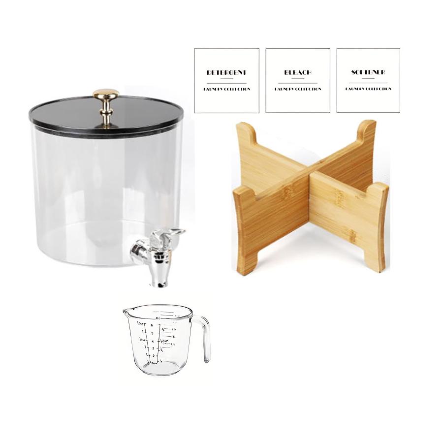 

Laundry Detergent Dispenser Container with Shelf Stand Spouts Plastic Container with Lid for Laundry Room Organization