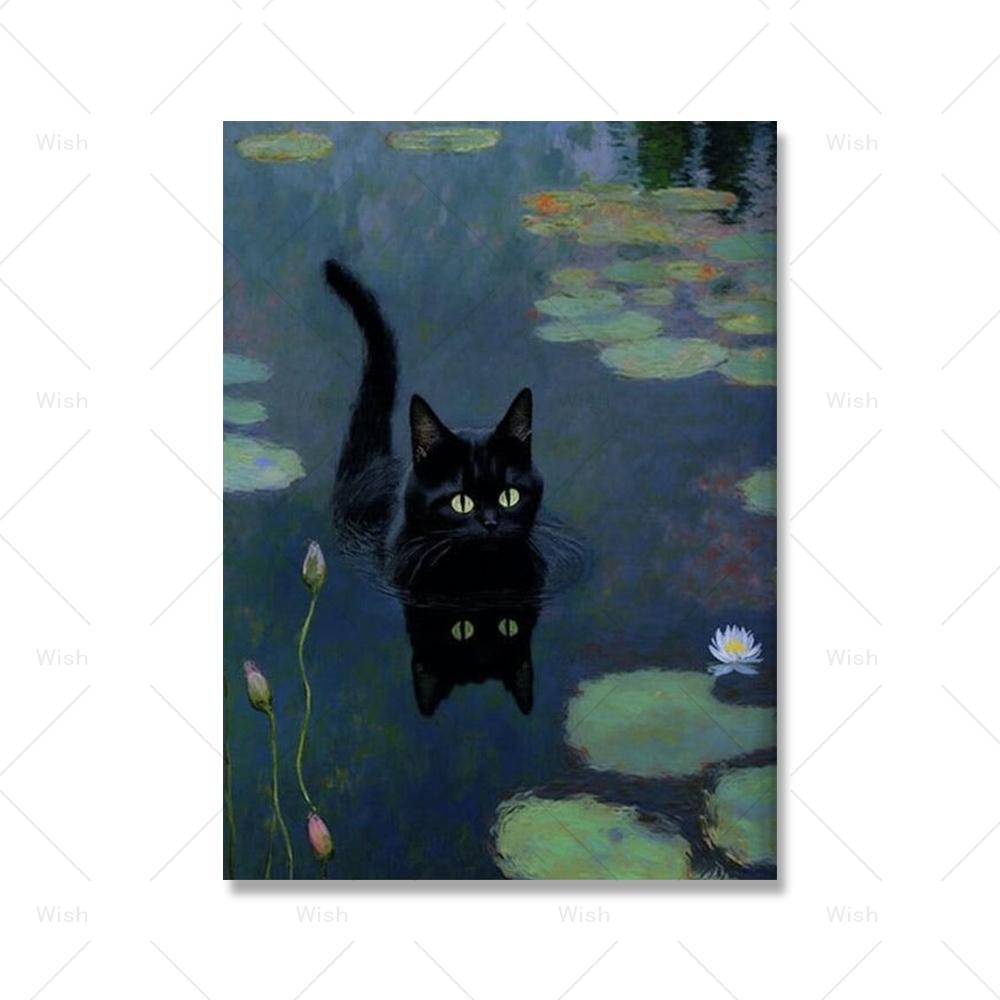 Vintage Colorful Gustav Klimt Matisse Black Cat Garden Poster Canvas Painting for Living Room Home Wall Art Decorative Cuadros
