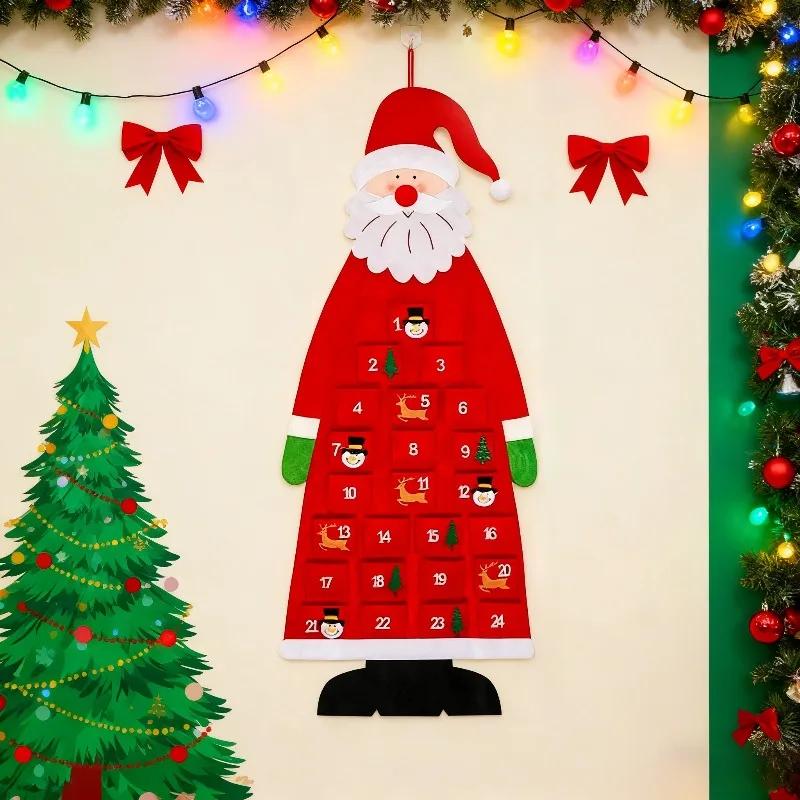 Festlicher Filz Weihnachtsbaum Adventskalender Countdown Wandbehang Wiederverwendbare Dekorative Geschenk Santa Ornamente Partydeko Zubehör