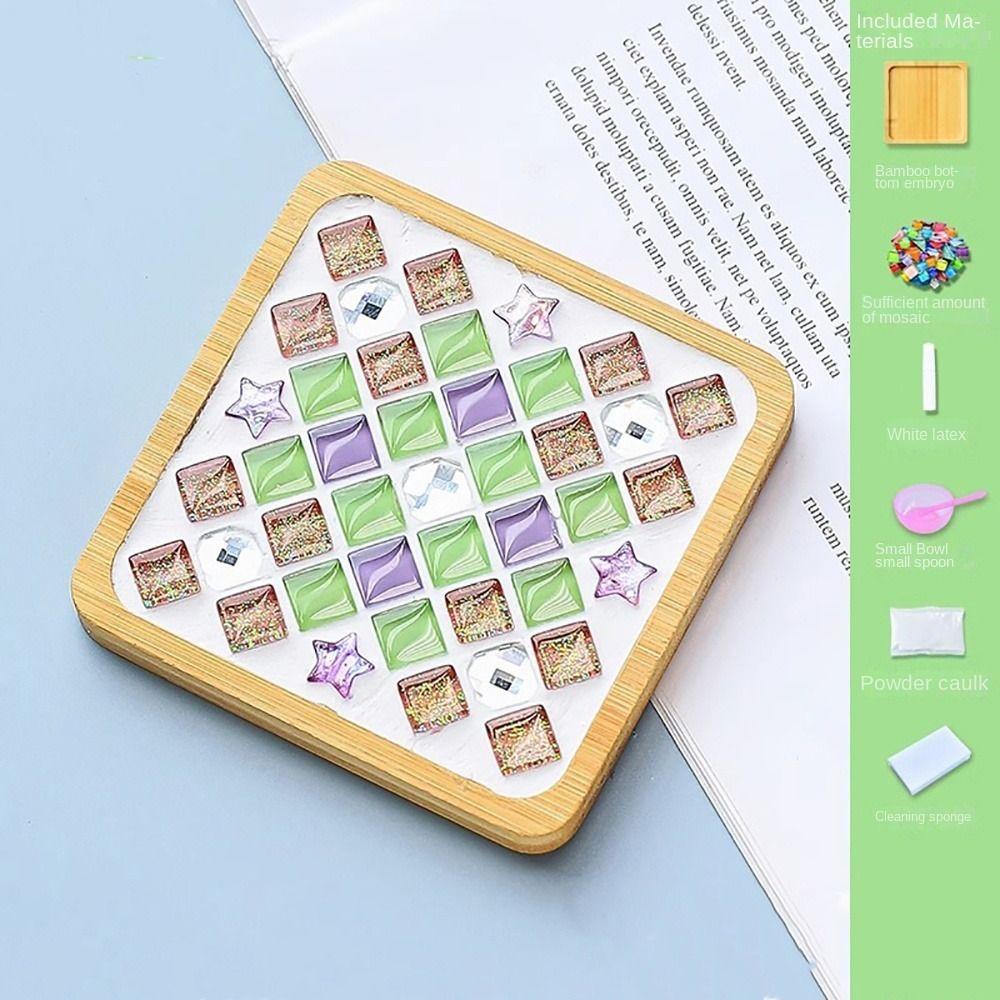 Handicraft DIY Mosaic Cup Mat Mosaic Glass Bamboo Pad Creative Handmade Coaster  Toys