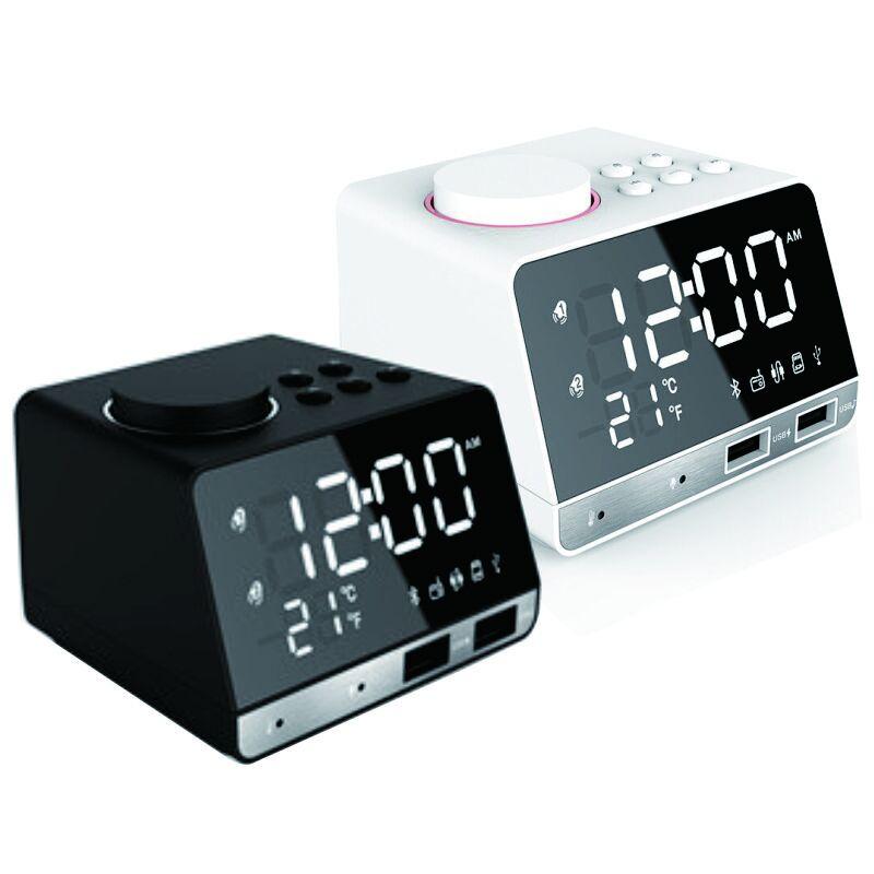 Home Decor Table Clock Alarm Clock Speaker With 2 USB Ports Bluetooth 4.2 Radio LED Digital Alarm Clock