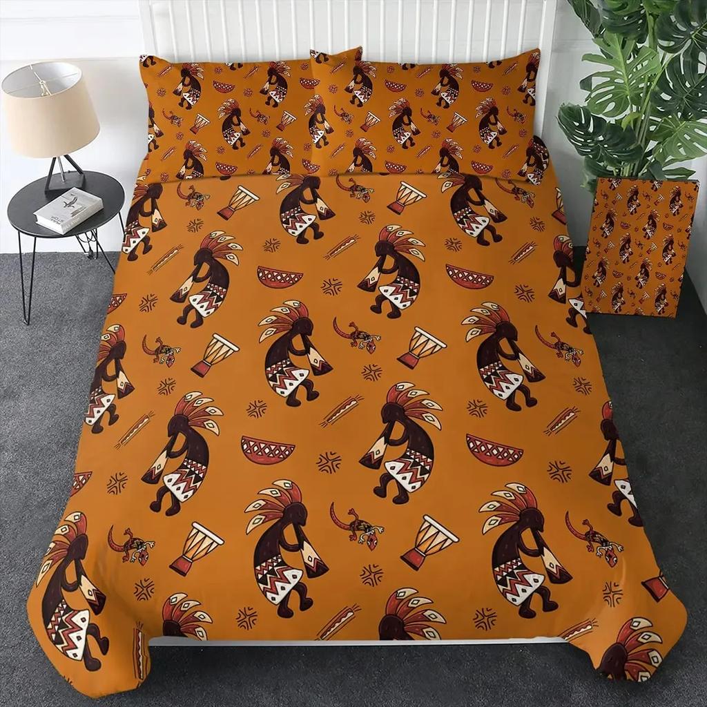 African Woman Duvet Cover Set Ethnic Afro Bedding Set African American Comforter Cover Orange Ancient Desert Bedspread