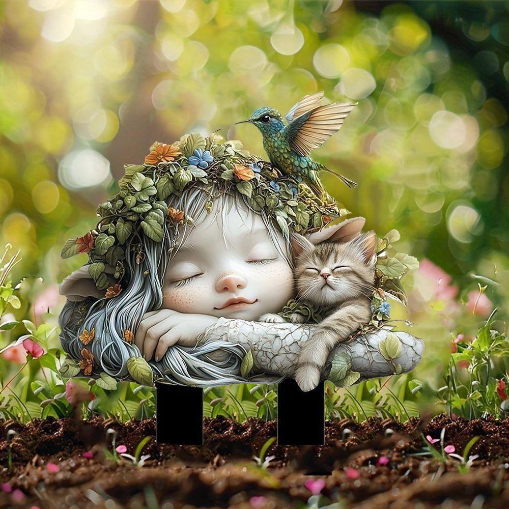 Artificial Fairy Garden Art Sculpture Cute Garden Floor Plugs Crafts Garden Stake Statue  Courtyard