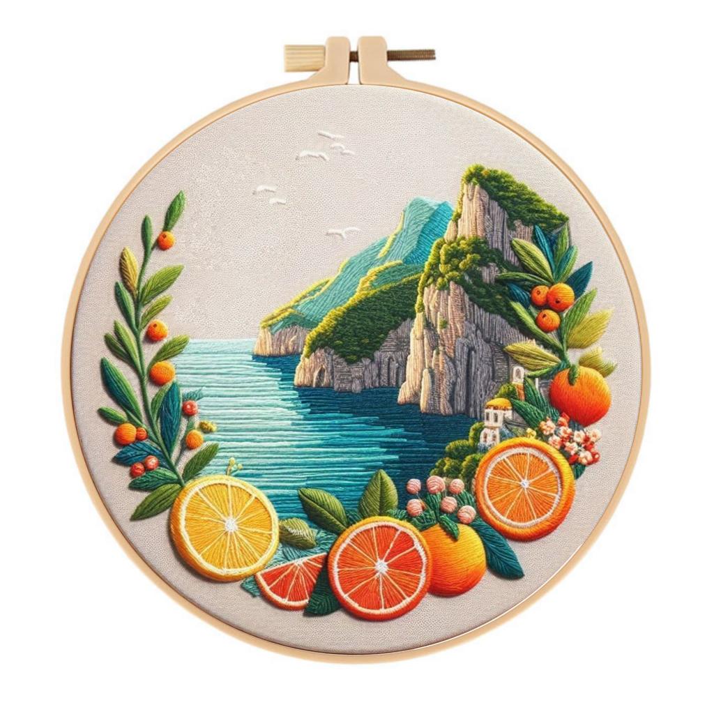 1set Spring/Summer Mountain and Sea Series Embroidery DIY Material Kit, including tools, suitable for beginners. Hand embroidery fabric materials.