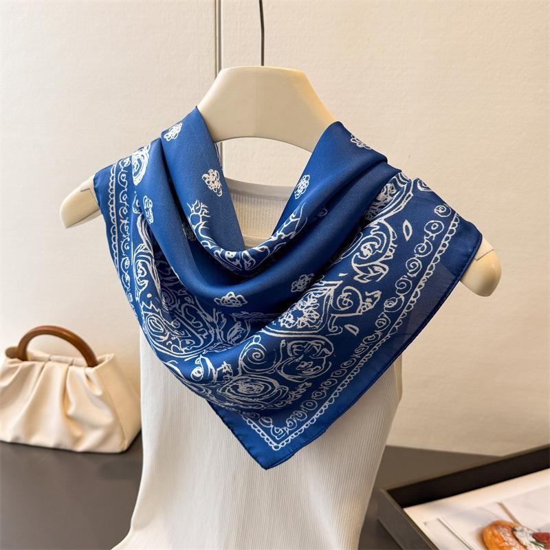 New Cashew Print Imitation Silk Square Scarf Shawl Versatile High-end Feeling Series Neck Small Headscarf Women