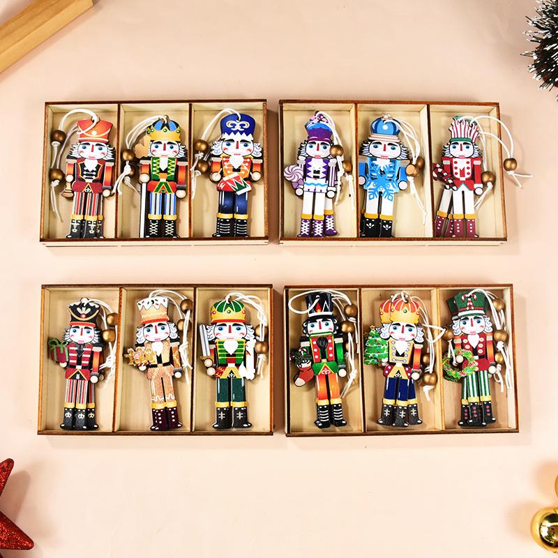 9Pcs Christmas Wooden Ornaments Nutcracker Soldier Xmas Tree Hanging Pendant Christmas Home Decorations New Year Gift