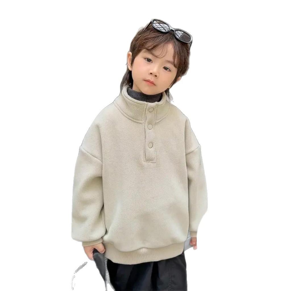 Children's Thick Coral Fleece Pullover Hoodie with Stand-up Collar for Autumn/Winter