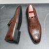 New Men Dress Shoes Brown Loafers Square Toe Slip-On  PU Business Men Shoes  Sapato Masculino