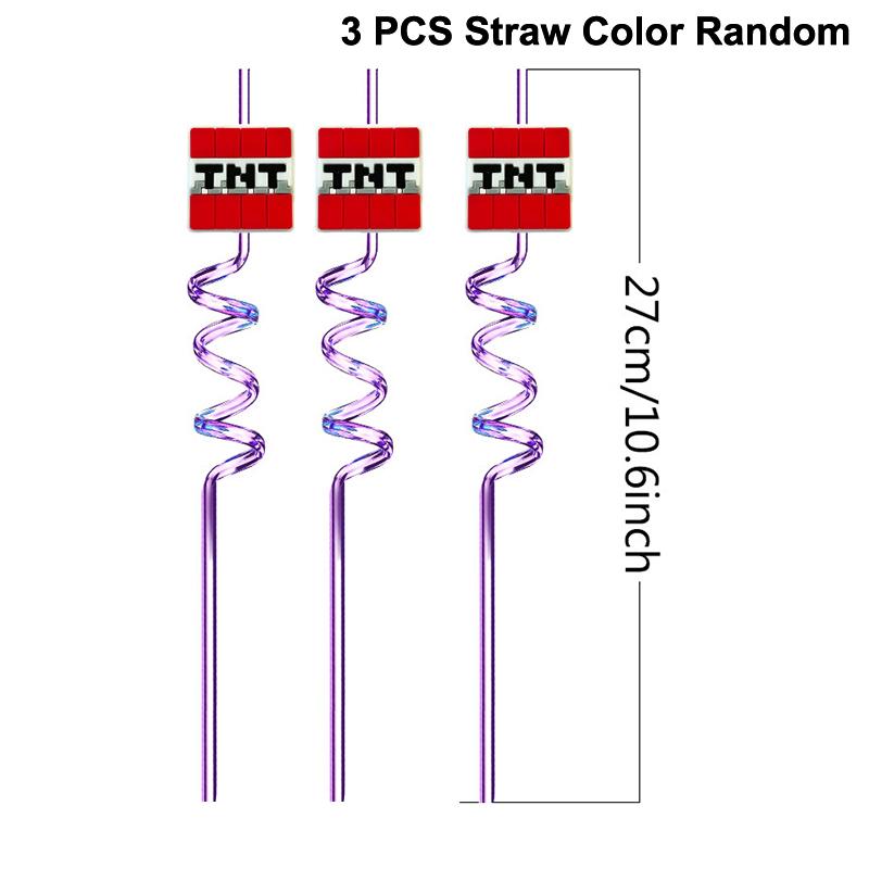 3Pcs Pixel Miner Game Reusable Straws Game-Themed Pixel Style Drink Straws For Birthday Party Decorations And Gifts