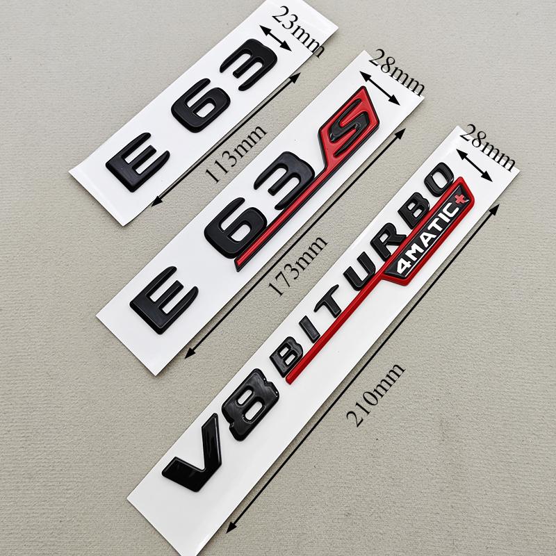 3D ABS Black Car Letters Logo E63S E63 V8BITURBO 4MATIC Fender Side Badge Rear Trunk Emblem Decals For Mercedes Benz AMG E63 S