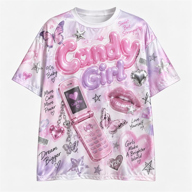Retro Graphic T Shirt Men Women Hip Hop Gaming Anime Alien Shark Candy Car Print Short Sleeve Streetwear Casual Summer Tee