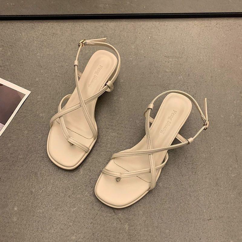 

Новые римские сандалии для женщин, летний стиль феи 2025, новые модные босоножки высокого класса на толстом каблуке среднего размера I 40 бежевый