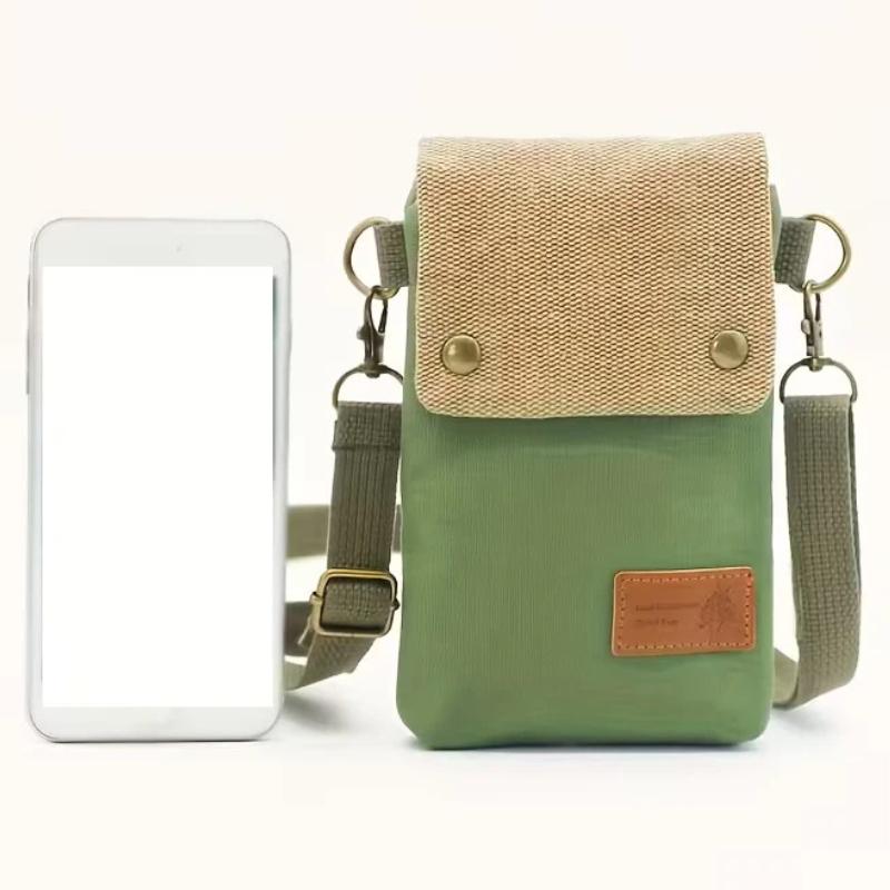 Women's Canvas Crossbody Phone Bag Color Block Triple Layer for Stylish Mobility