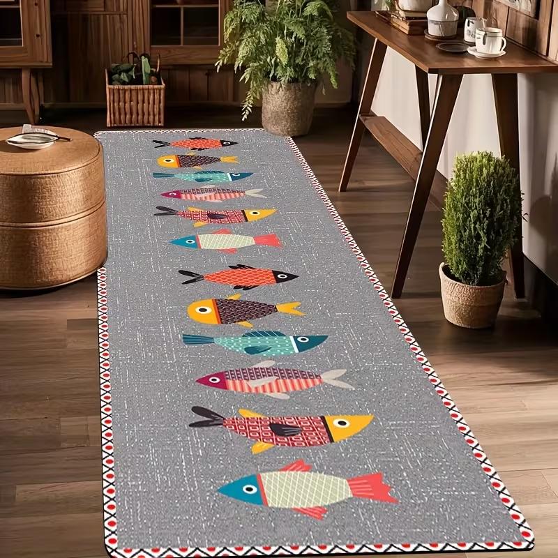 Coastal Cartoon Fish Runner Rug Scandinavian