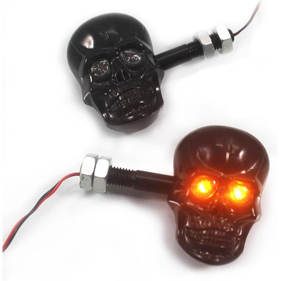 10mm Screw Skull Head LED Amber Turn Signal Indicator Light (Black)