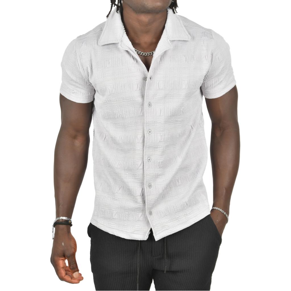 Cămașă supradimensionată DeepSEA cu guler deschis și mâneci scurte cu nasturi Seersucker 2403017