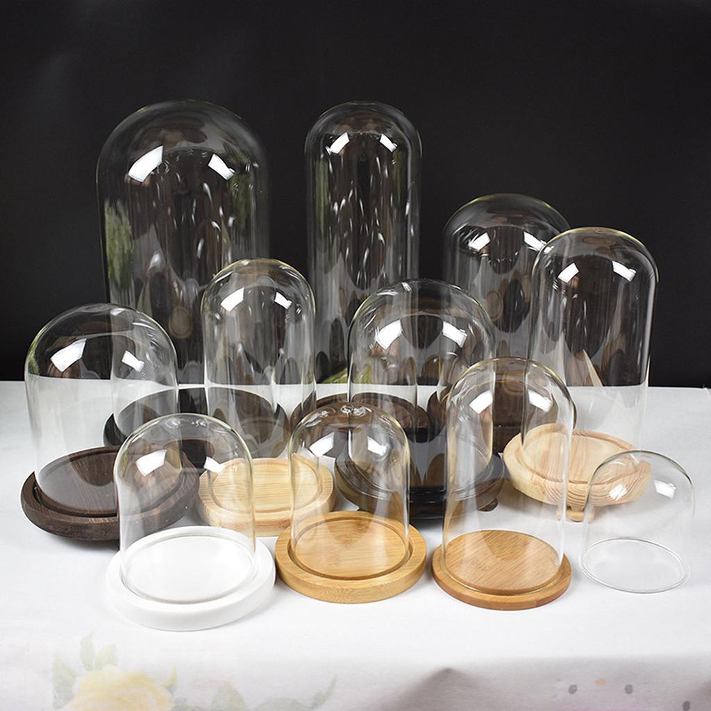 Micro Landscape Flower Glass Cover Eternal Transparent Dustproof Glass Dome 9x15cm Wooden Base DIY Valentine Gift