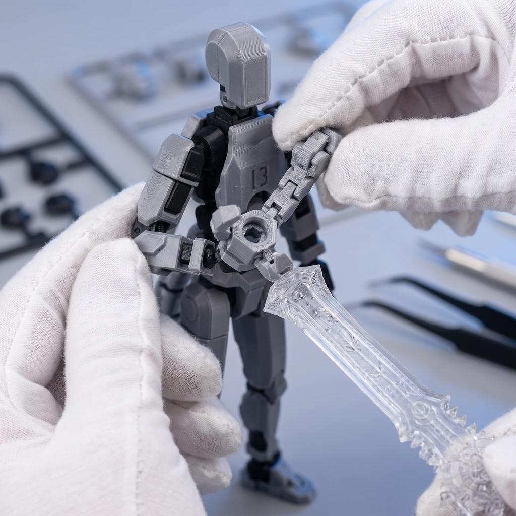 Articulated Action Figure Model Kit with Multiple Interchangeable Hands and Weapons 3D Printed DIY Assembly Poseable Collectible Display
