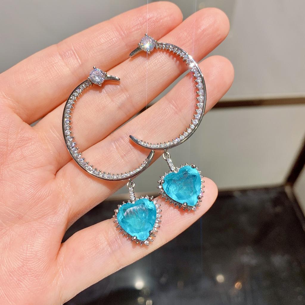 Jewelry Simulation Blue Paraiba Heart Earrings Set Heart Main Stone 12 * 12