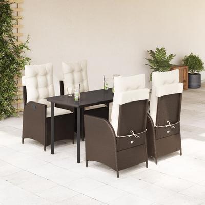 Vidaxl 5-Cz. Garden Furniture Set With Cushions, Brown, Poly Rattan