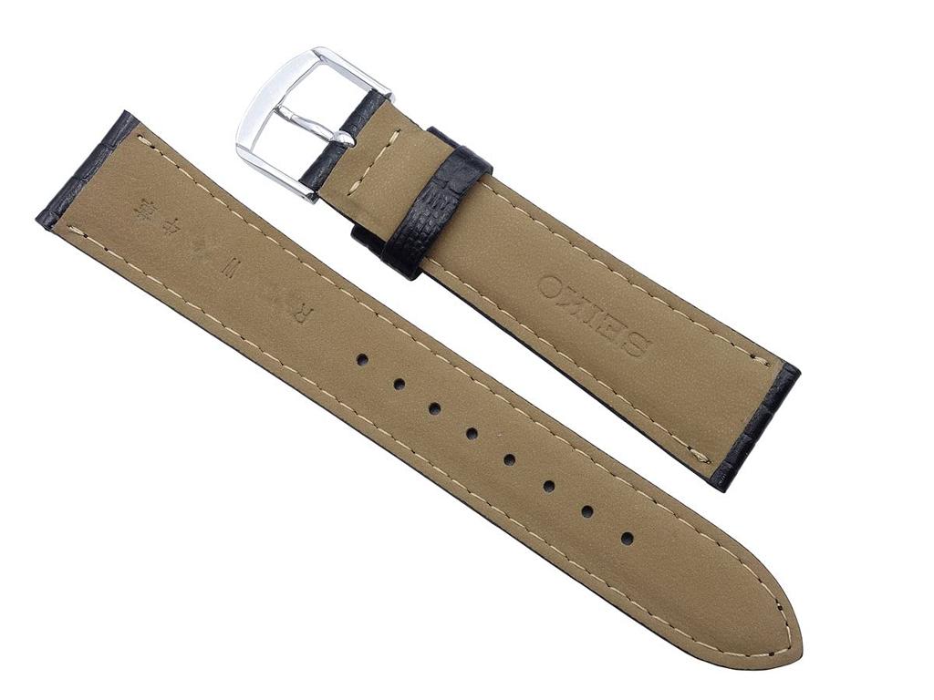 Seiko Watch Embossed Cowhide Band, 18mm, R0261AL, Black, Leather, Men's