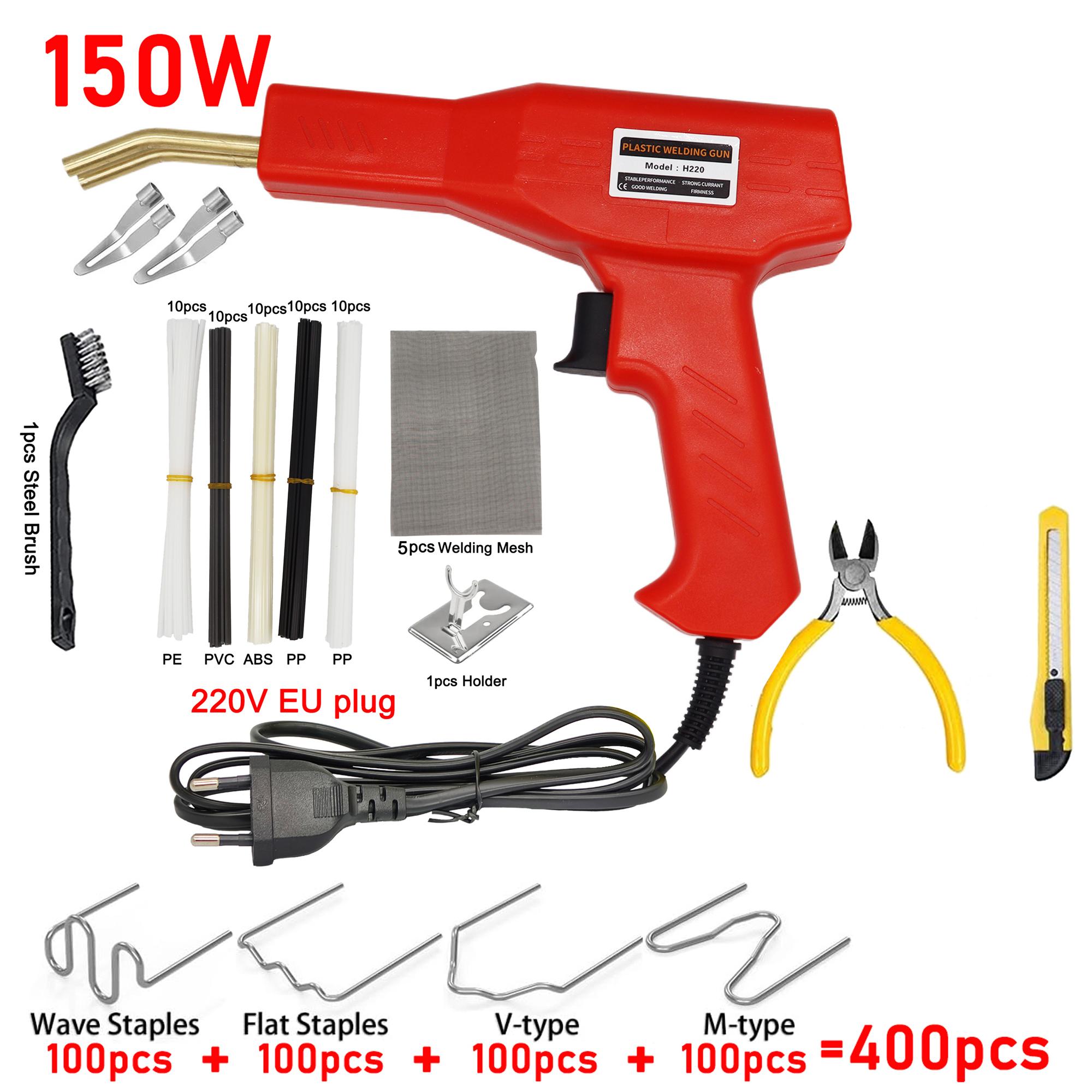 

150W Plastic Welder Kit with 400 Hot Staples & 50 Rods, Car Bumper Repair Tool Set with Knife Pliers (Red) 220V