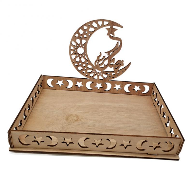 Eid Mubarak Wooden Food Tray Ornament Islamic Eid Al-fitr Ramadan Table Decoration Dessert Tray Crafts Party Holiday Decorations