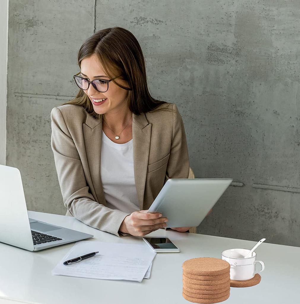 Stylish Cork Coasters, 5mm Thick, 10cm Diameter, Round, Pack of 12, Heat-resistant, Non-slip, Rounded Coffee Table Coasters for Drinks, Large