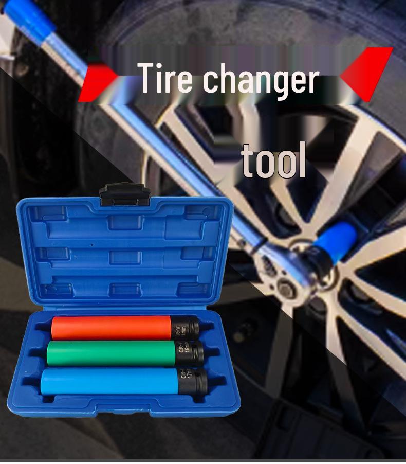 1/2 Air Impact Wrench Set with Colored Sleeves for Tire Screws - Extended Pneumatic Electric Socket