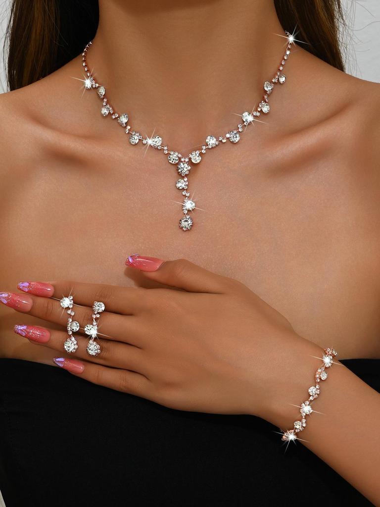 Brand New Sparkling Diamond Women's Jewelry Set: Necklace, Earrings & Bracelet