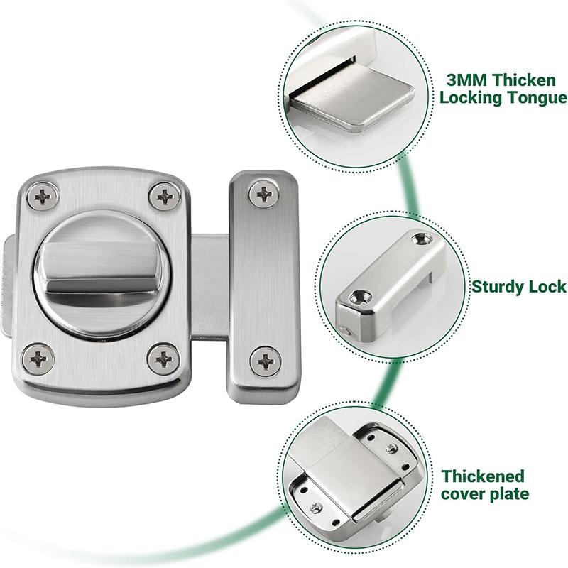 Stainless Steel Gate Door Lock with Screw Rotate Bolt Latch Lock Bathroom Door Bolt Lock Toilet Door Latch Gate Slide Latch
