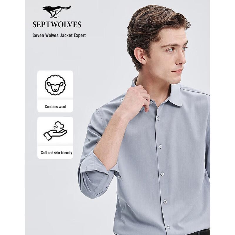 SEPTWOLVES Men s Wrinkle-Resistant Business Long-Sleeve Shirt M