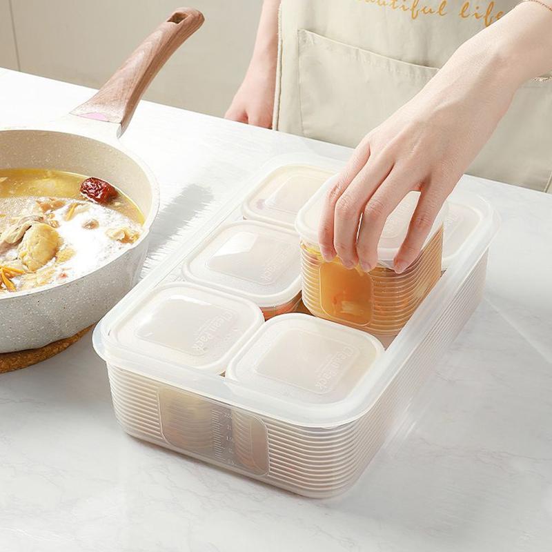 Crisper 6 Grids Refrigerator Storage Box Divided With Scale Frozen Soup Box Trasparent Sealed Fresh-Keeping Box Spices