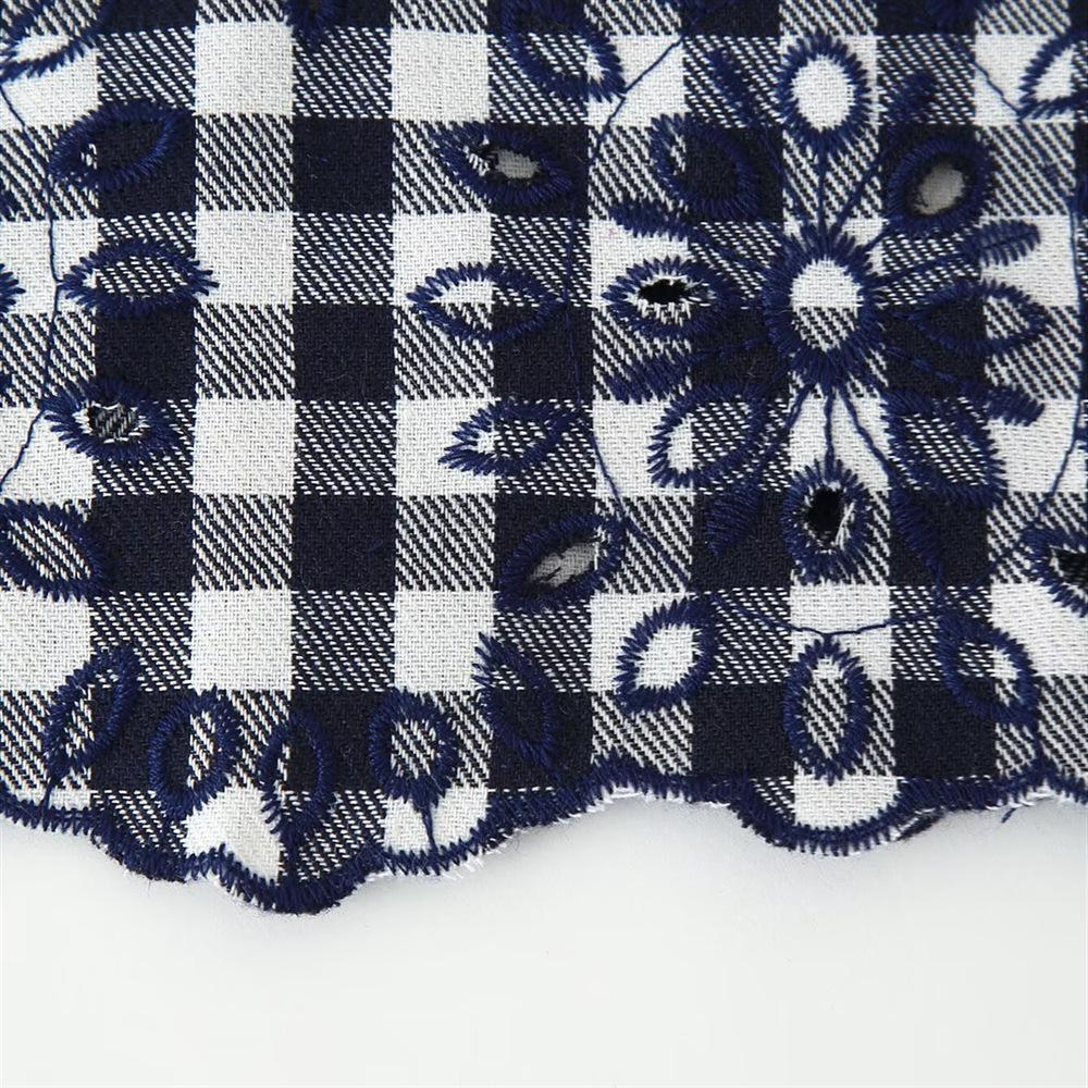 2025 Spring/Summer Women's Hollow-Out Embroidered Plaid Shirt - Single-Breasted Casual Top