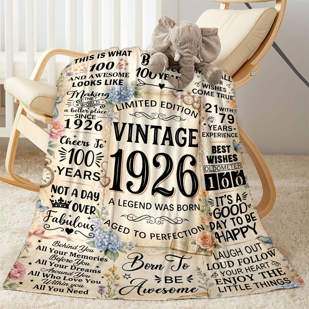 Happy 100th Birthday Quotes Blanket Durable Comfort Great for Livingroom Seaside Sofa Four Seasons Universal Warmthful Decor