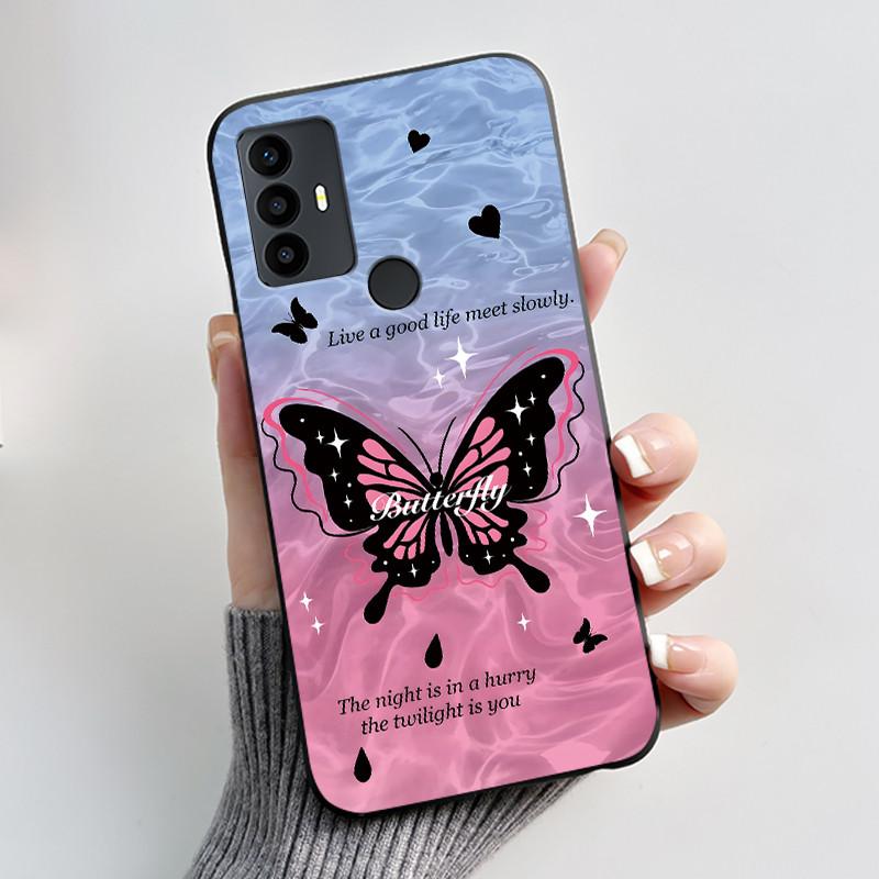 Sött Fodral För TCL 30 SE Skyddande Cover För TCL 30E Funda För TCL 306 305 Tryckt Skal Mjuk Silikon Tecknad Svart Fodral