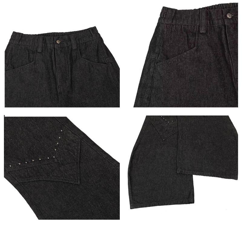 Taku Valley Black Wide-Leg Cargo Pants: Multi-Pocket Streetwear Jeans for Spring & Autumn 2025.